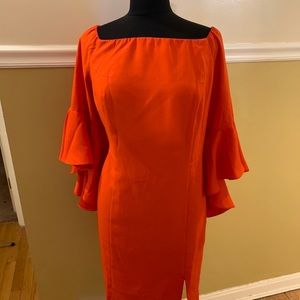 Venus Sleeve Detail Orange Sheath Dress Size 18